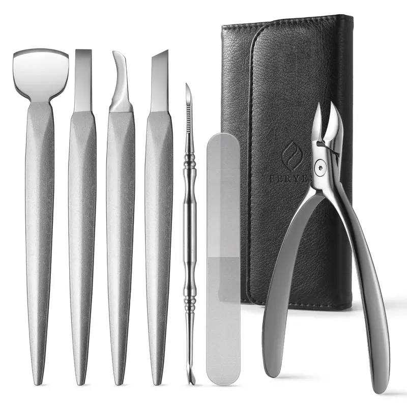 FERYES Kit Pédicure 7 Outils – Couteaux Professionnels et Étui en Cuir