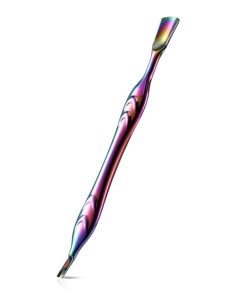 FERYES Pousse-cuticule 2-en-1 | Fourche en acier inoxydable arc-en-ciel