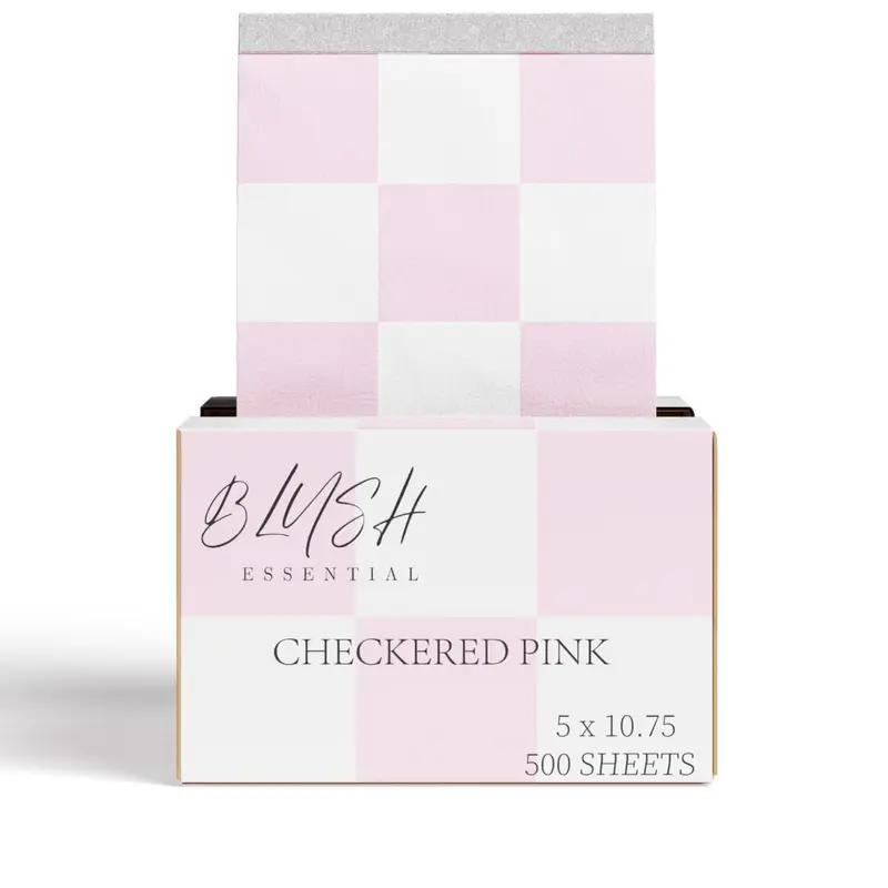 Feuilles d'aluminium rose à carreaux Blush Essentials – 5x10,75 po, 500 feuilles pour mèches professionnelles