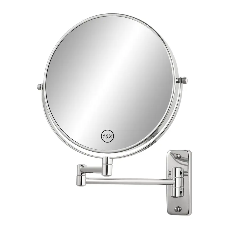 FFowcye Miroir Mural 8” Double Face 1x/10x – Bras Réglable, Pivot 360°, Chrome