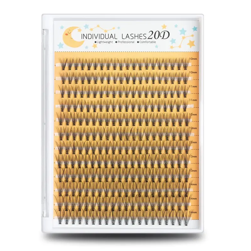 FinyDreamy Extensions individuelles 240pcs – Clusters 20 racines, longueurs 10–14 mm, C Curl 0,07 mm, Professionnel
