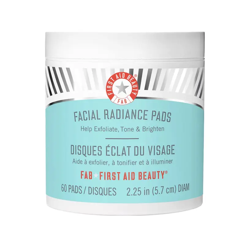 First Aid Beauty Facial Radiance Pads – Exfoliation quotidienne avec AHA Glycolique et Lactique – 60 cotons