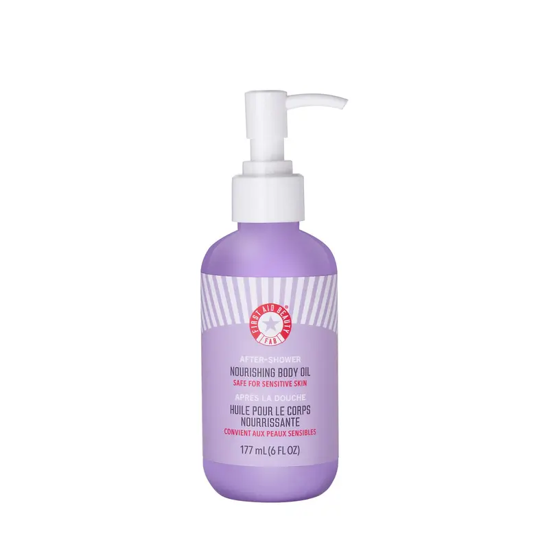 First Aid Beauty - Huile Nourrissante pour le Corps Après Douche, Hydratation Durable et Arôme Mandarine, Sans Parfum Artificiel, 6 oz