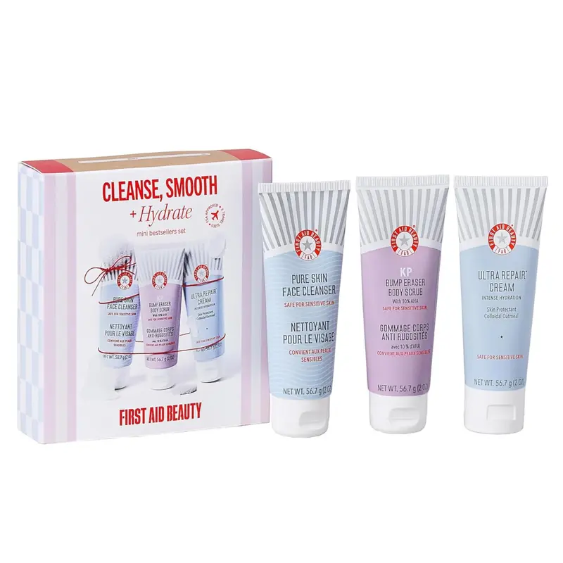 First Aid Beauty Kit Nettoyage, Douceur et Hydratation – Coffret Soin Visage et Corps en Tailles Voyage