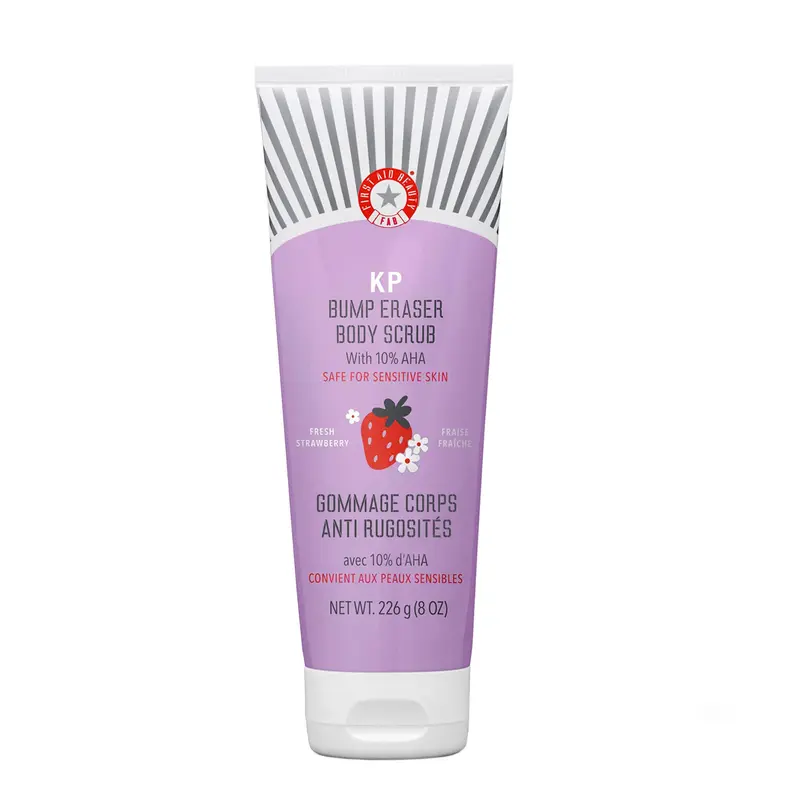 First Aid Beauty - KP Bump Eraser Gommage Corps 10% AHA, Exfoliant KP pour peau sensible - Parfum Fraise, 8 oz