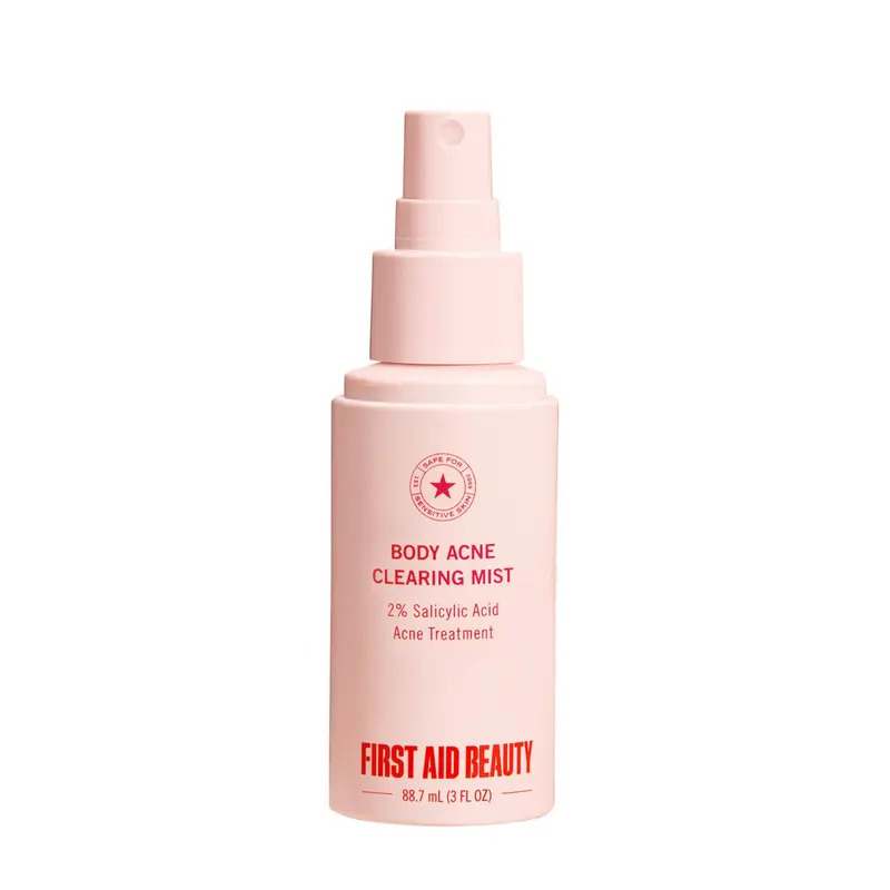 First Aid Beauty Spray Acné Corps – Puissance maximale, 2% Acide Salicylique, Pulvérisateur à 360°, 88 ml