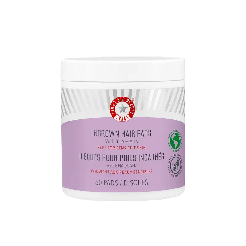 First Aid Beauty – Tampons Exfoliants BHA + AHA pour Poils Incarnés et Irritations – 60 Pastilles Compostables