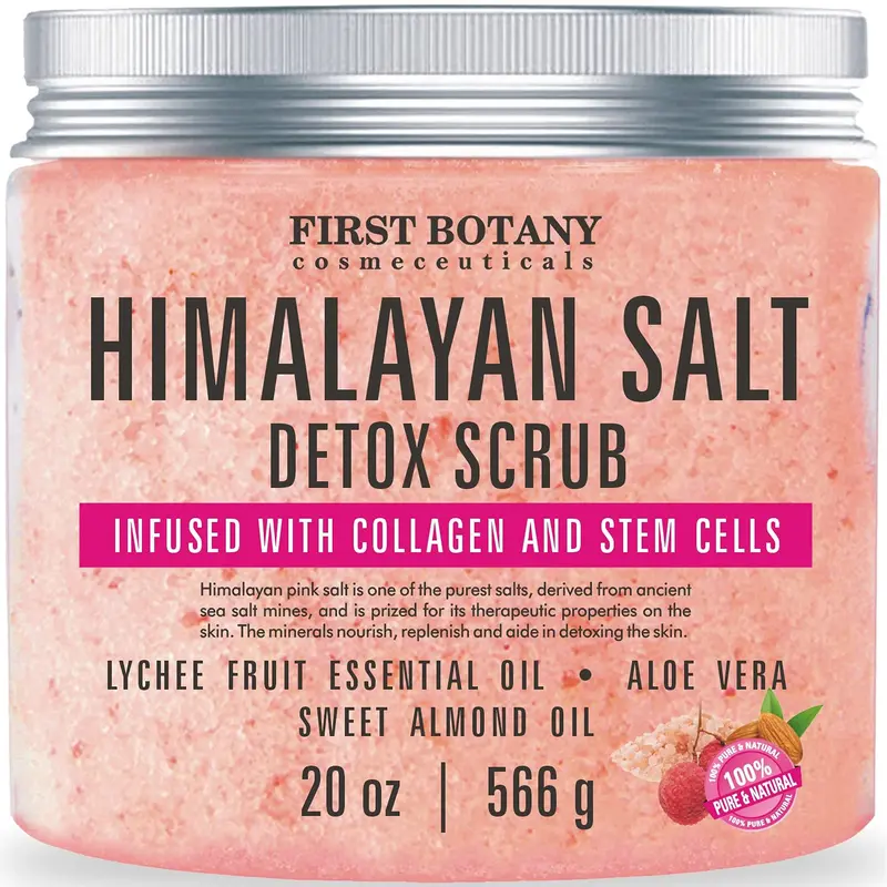 First Botany – Gommage au sel Himalayen avec collagène et cellules souches – Exfoliant corps et visage 20 oz