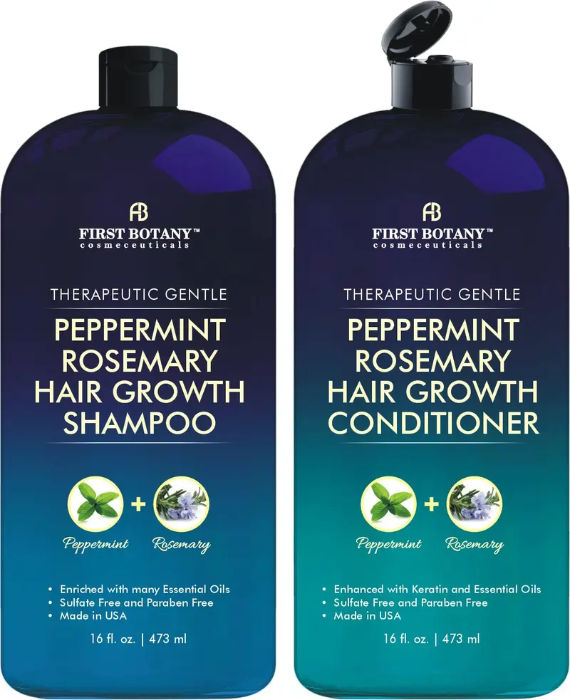 First Botany Shampooing et Après-Shampooing Menthe poivrée et romarin – Hydratation, Détox, Volume et Pellicules – 2 × 16 oz