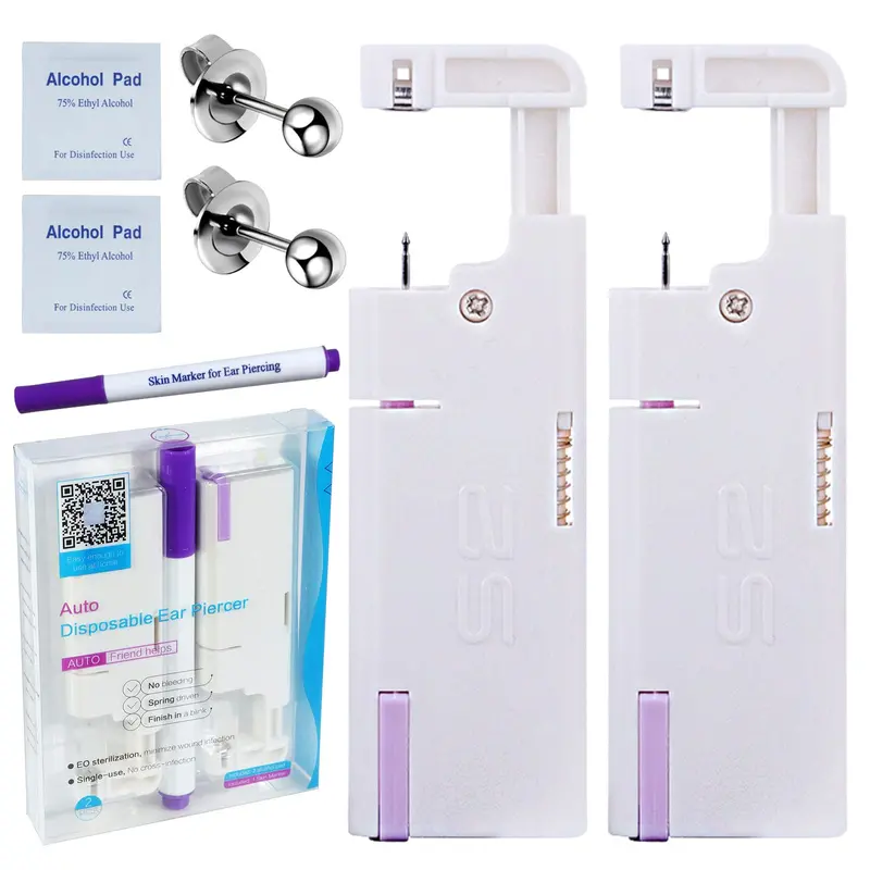 Firstomato – Kit Piercing Oreille Jetable 2 Pièces avec Pistolet et Boule 3 mm Argent