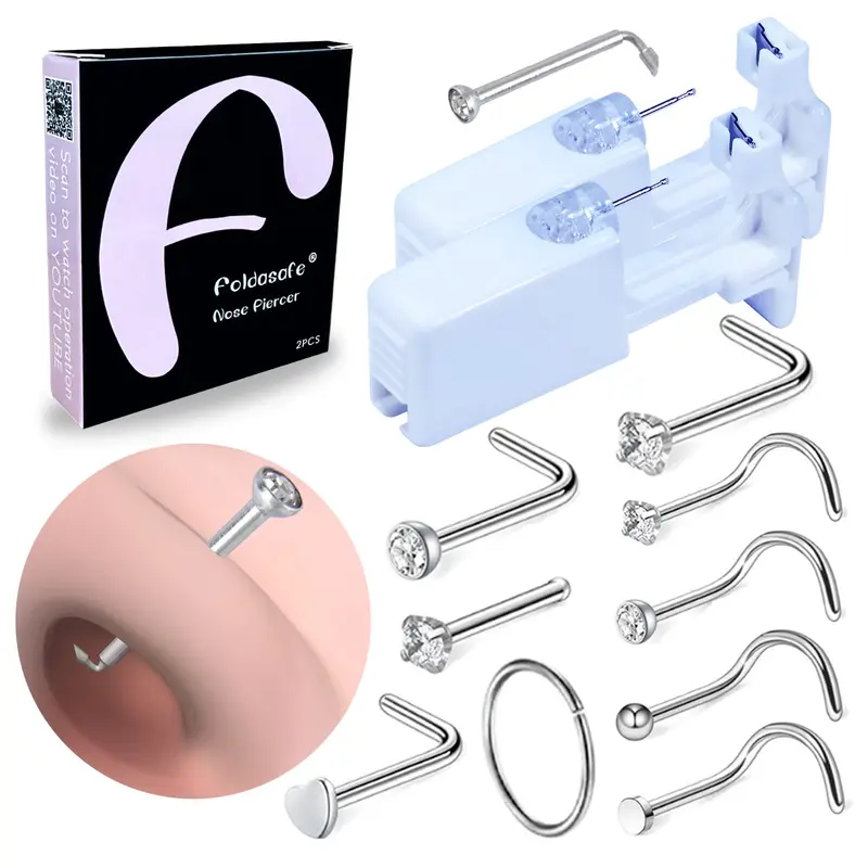 Firstomato – Kit Pistolet Perçage Nez Jetable 2 Pièces, Hypoallergénique