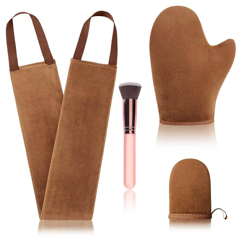 FIRSTPELLA — Kit 4 pièces mitaine bronzage auto-bronzant (dos, visage, pinceau) – Réutilisable