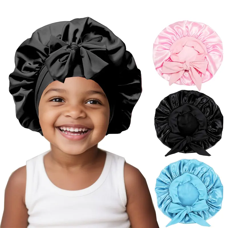 FIRSTPELLA - Lot de 3 Bonnets en Satin pour Enfants pour dormir | Cheveux Bouclés