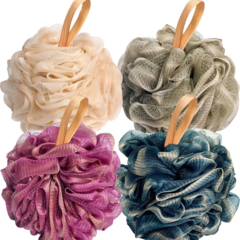 Fishent Éponge de Douche Louffa – Lot de 4, Maille Douce et Durable