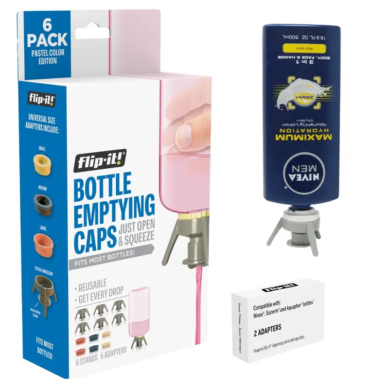 Flip-It! Kit de vidage de bouteilles — Inversez et récupérez chaque goutte (6 pièces, édition pastel)
