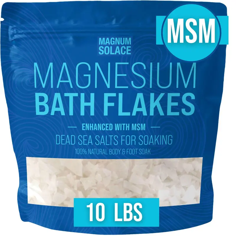 Flocons de Magnésium avec MSM et Chlorure de Magnésium – Sels Mer Morte pour Bain, 10 Livres | Magnum Solace
