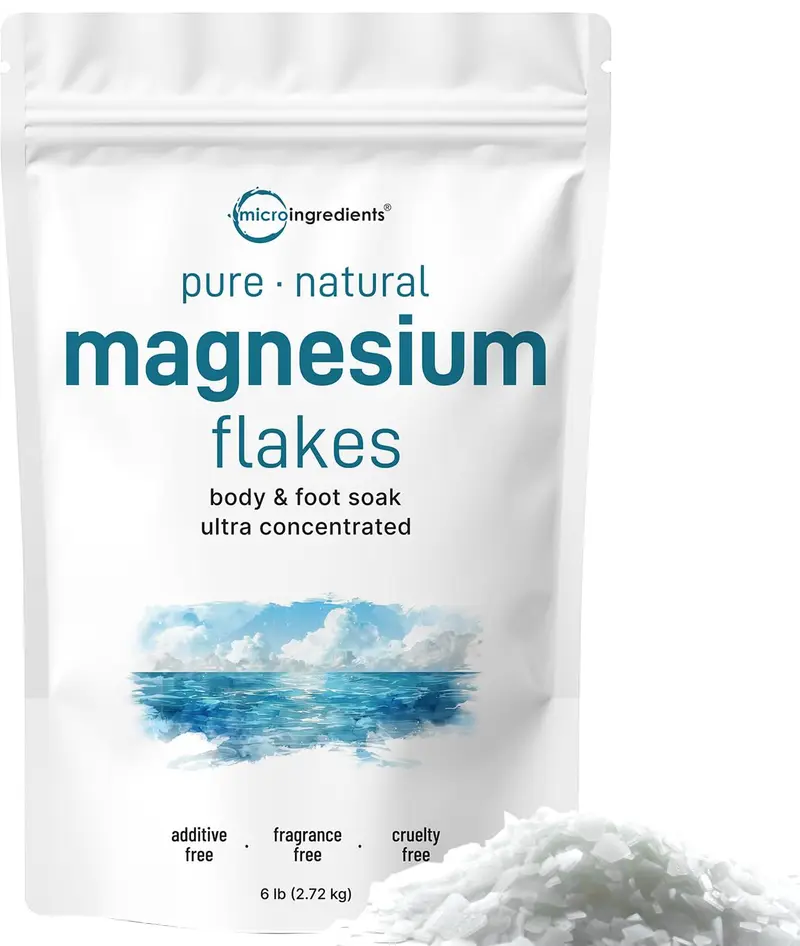 Flocons de Magnésium Micro Ingredients, 2,7 kg | Alternative à l’Epsom pour bains pieds et corps | Absorption élevée | Magnésium chlorure naturel
