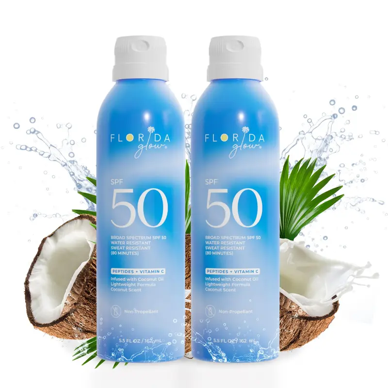 Florida Glow SPF 50 Spray – Conforme Hawaii 104 Reef Act et Florida Keys, 2×5,5 oz – Sans oxybenzone ni PABA