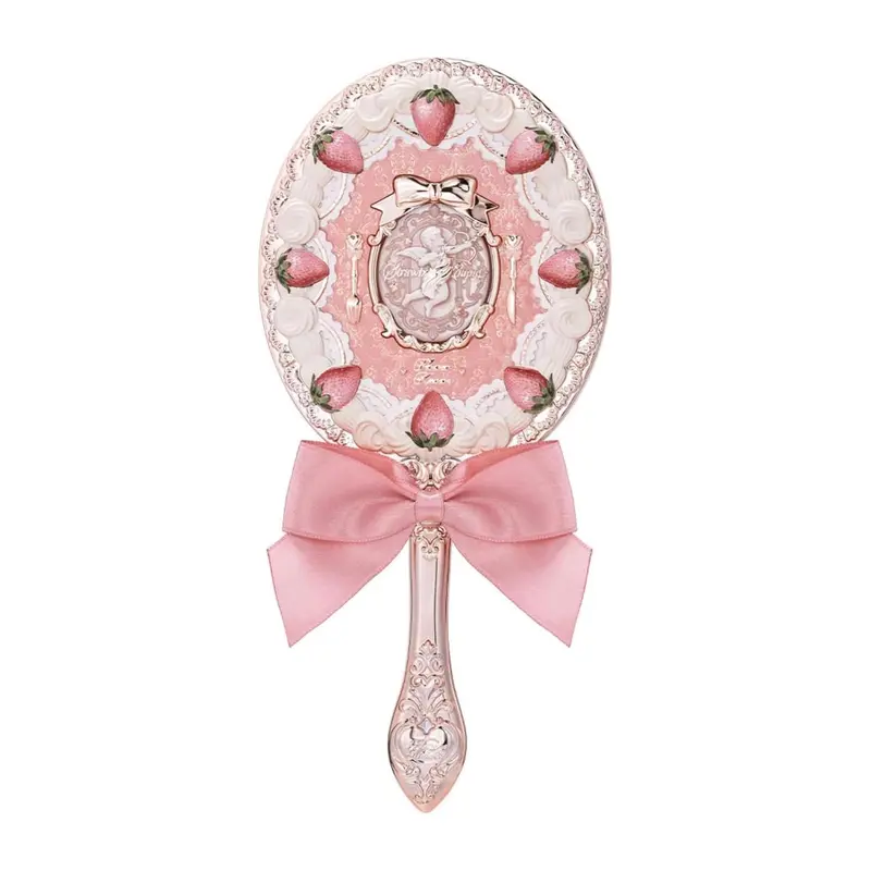 Flower Knows Miroir de poche Fraise Cupidon – Vintage, Poignée Longue, Cadeau pour Filles et Femmes (Rose lait)
