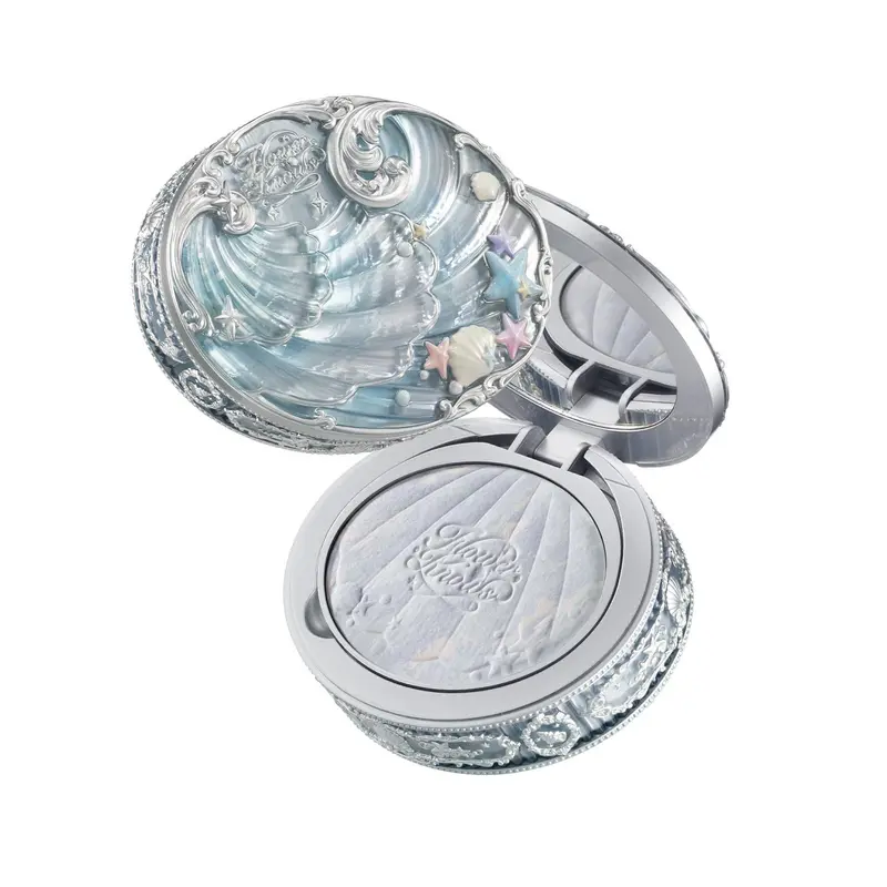 Flower Knows Shell's Jewel Collection — Poudre Cuite Compacte avec Miroir et Puff, Finition Matte & Contrôle de Brillance, Teinte 01 Cloudy Blue