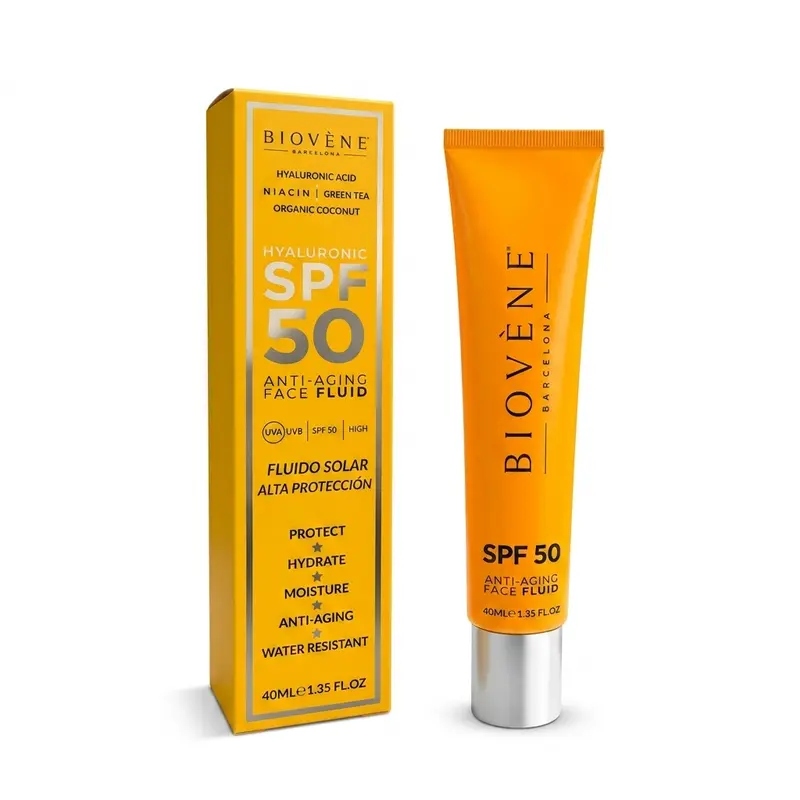 Fluide Solaire Visage SPF50 Anti-Âge à l’Acide Hyaluronique 40ml – Biovène Barcelona