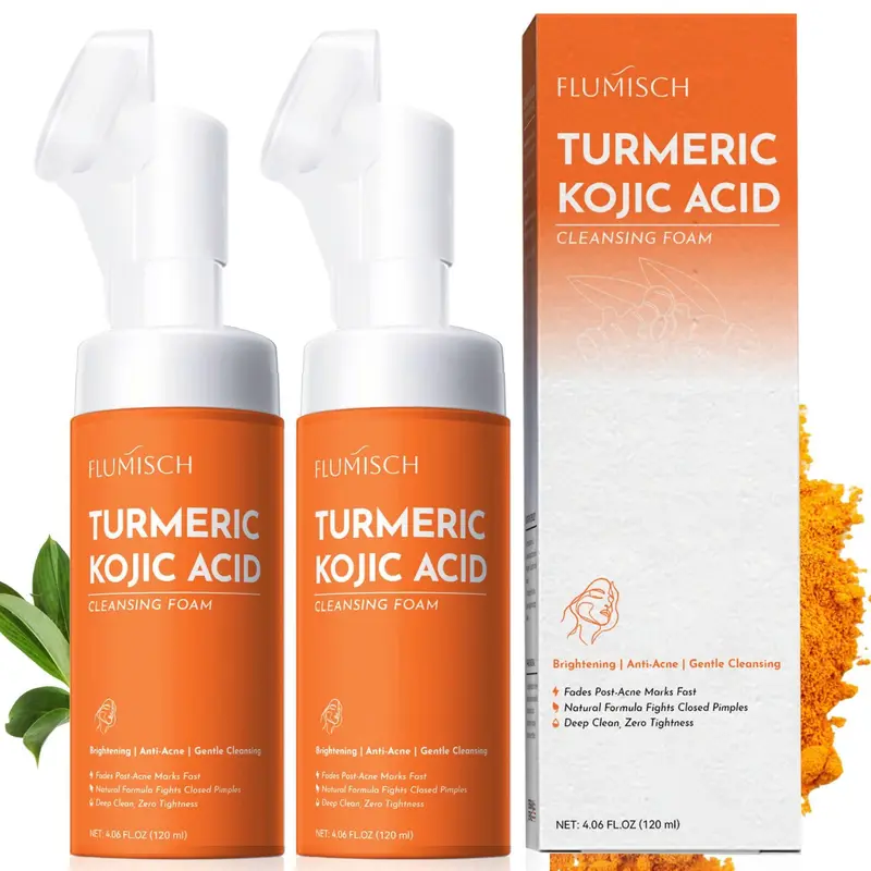 FluMisch Nettoyant Moussant Curcuma et Acide Kojique — Brosse Incluse (2 pièces)