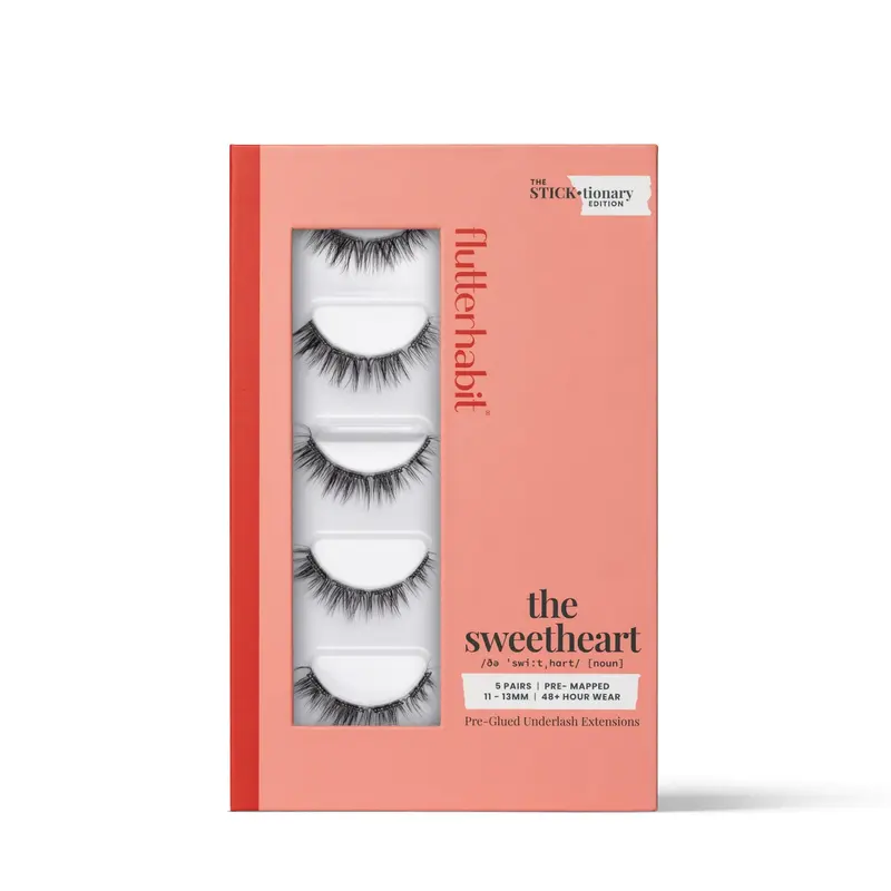 FlutterHabit STICKtionary Sweetheart – Faux cils auto-adhésifs, 5 paires, sans colle, débutants, look naturel