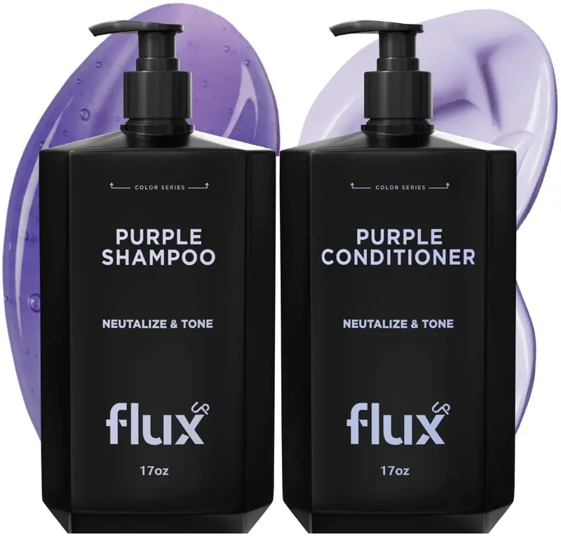FLUX UP Shampoing Violet et Après-Shampoing Violet pour Blond(e)s et Argentés – Tonalité Froides, Sans Sulfates – 17 fl oz