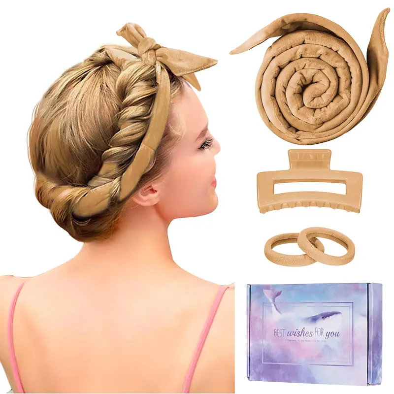 Flylipu – Boucles sans chaleur 60 pouces, bande de coiffure douce (Khaki)