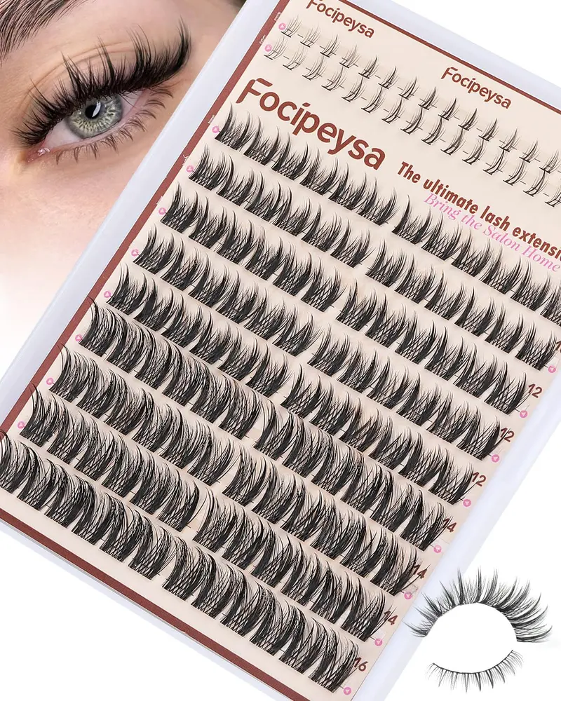 Focipeysa Wispy Lash Clusters – Cils Individuels Naturels DIY à Domicile 10-16 mm