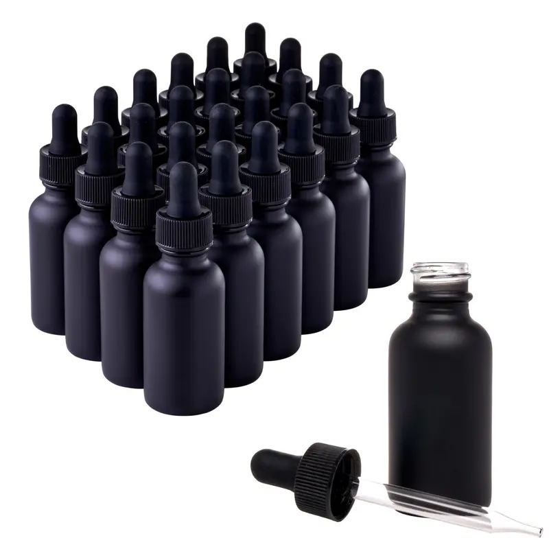 Focus Nutrition Bouteilles en Verre Noir Boston Round 1 oz – Pack 24 avec Compte-Gouttes