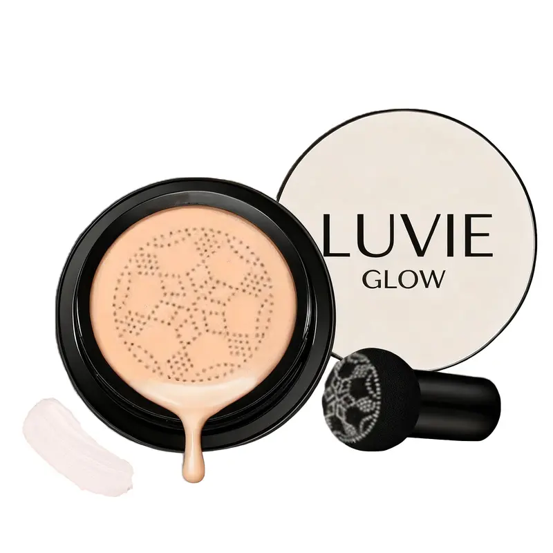 Fond de Teint Coussin Luvie Glow – CC Crème Air Cushion à Tête Champignon, Hydratant et Teint Uniforme (Ivoire)