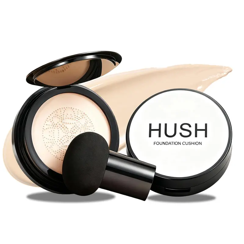 Fond de Teint Hush Makeup pour Peaux Matures – Teinte Chaude et Application au Pouf-Champignon