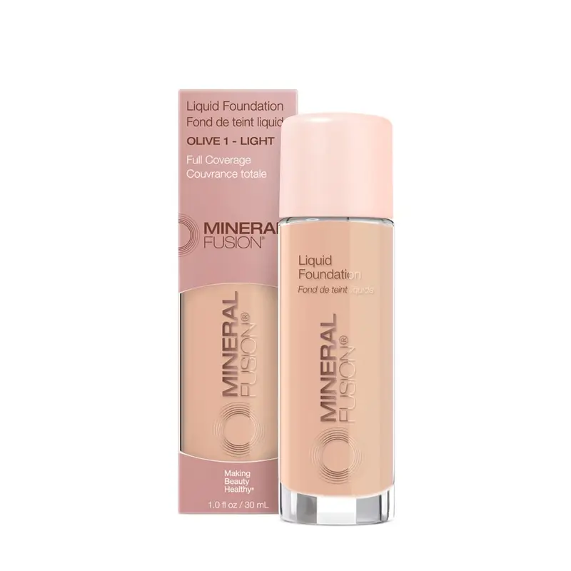 Fond de Teint Liquide Mineral Fusion Olive Clair — Couvrance totale, Finition mat légère, Hydratation 12h, Vegan