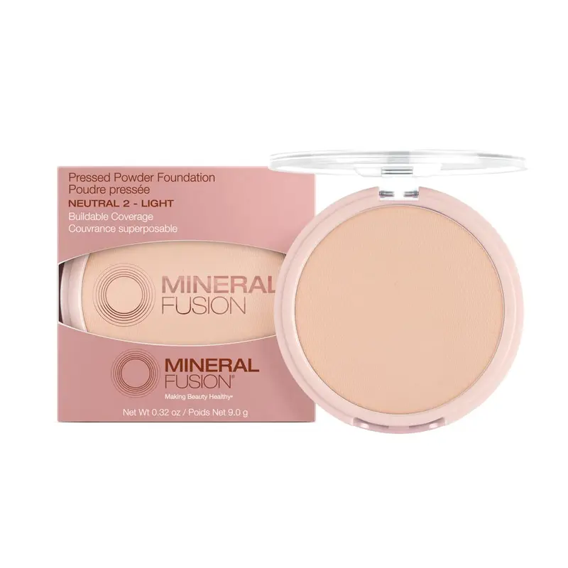 Fond de Teint Poudre Pressée Mineral Fusion – Teinte Neutre 2 (peau claire/moyenne), Fini Mat, Sans Talc, Hypoallergénique, Non testé sur les animaux, 0,32 oz