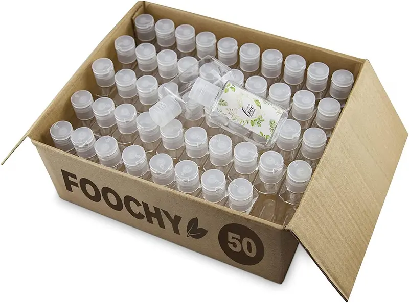FOOCHY Flacons vides 2oz rechargeables avec bouchon à clapet – 50 pièces