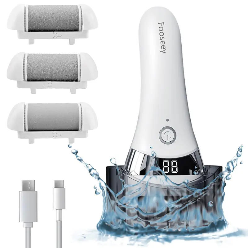 Fooseey Éliminateur Électrique de Callosités pour Pieds – 3 Têtes, IPX7, Rechargeable
