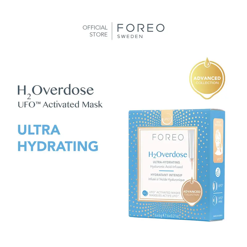 FOREO H2Overdose Advanced Collection 2.0 – Masque Visage Hydratant UFO, 6 pièces