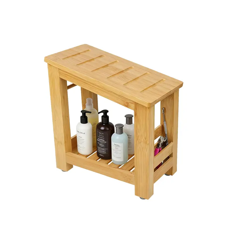 Forest Manor – Tabouret de Douche en Bambou Antidérapant avec Poche de Rangement