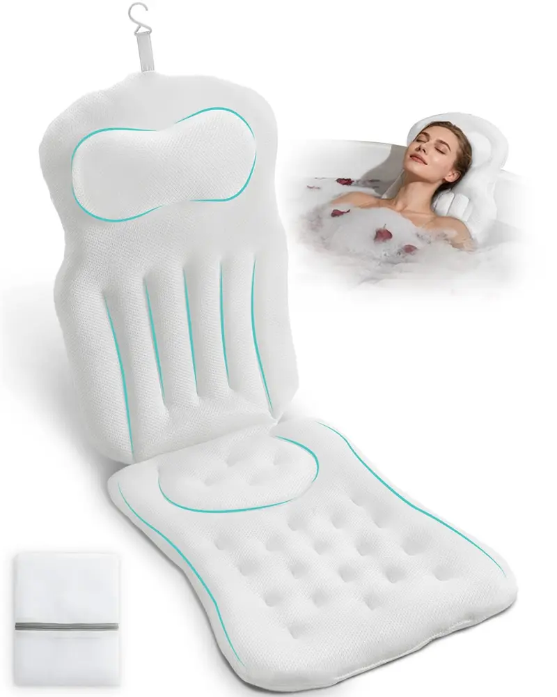 Forkidinnn Oreiller de Bain Corps Entier 5D – 192 Ventouses, Sac de Lavage et Crochet (Blanc, 51x15)