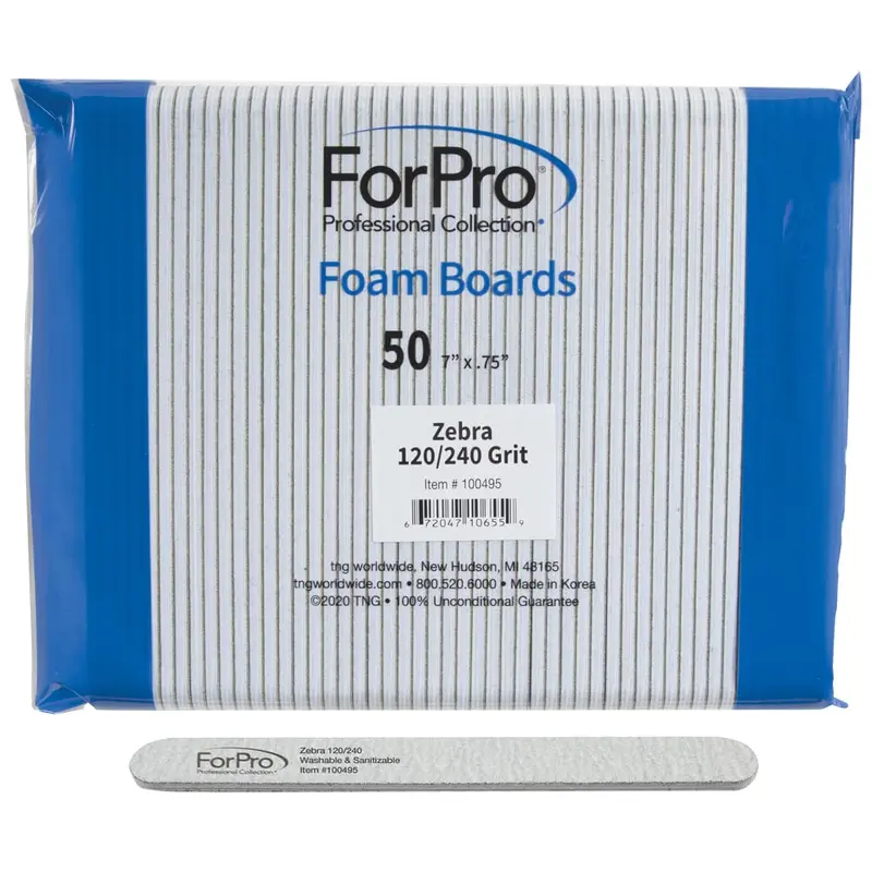 ForPro Zebra Lime à ongles en mousse double-face 120/240 grain, 7 po x 0,75 po – lot de 50