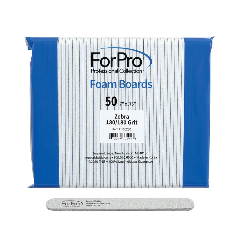 ForPro Zebra Planche Mousse 180 Grain – Lime à Ongles Double Face 7 po, Lot de 50