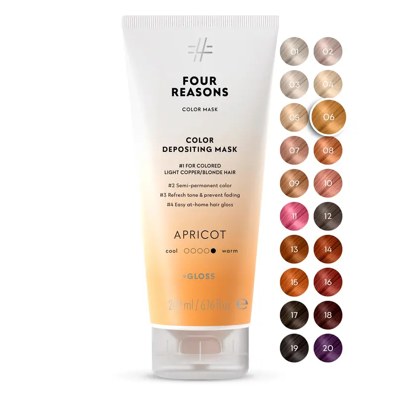 FOUR REASONS Color Mask Abricot – Soin gloss colorant vegan (27 couleurs) – environ 199 ml