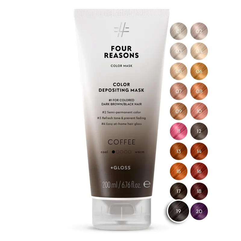 FOUR REASONS Color Mask Café – Soin gloss et dépôt de couleur pour cheveux brun – Vegan & Cruelty-Free – 200 ml