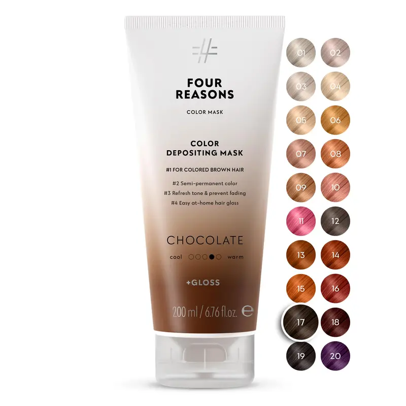 FOUR REASONS Color Mask Chocolat – 27 teintes, soin colorant semi-permanent vegan et sans cruauté animale – 200 ml