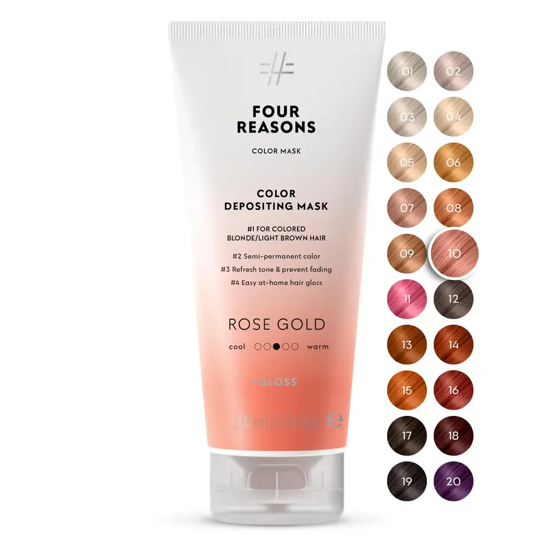 FOUR REASONS Color Mask Rose Gold – Soin gloss et colorant semi-permanent pour cheveux colorés – Vegan & Cruelty-Free – 6.76 fl oz