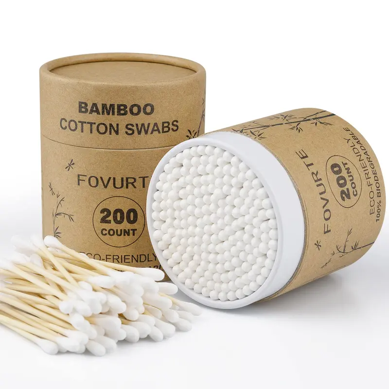 FOVURTE Cotons-Bambou 400 Pièces – Coton Biologique, Têtes Rondes, Sans Plastique, Emballage Recyclable, Voyage, Démaquillage