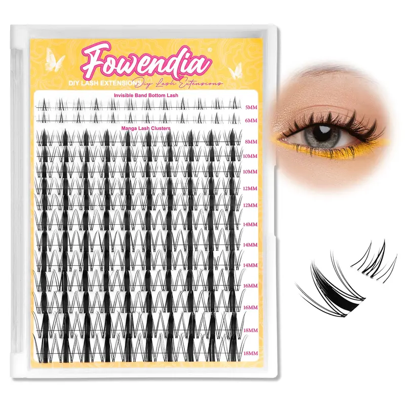 Fowendia Grappes de Cils Manga Wanna Be – DIY Cils 8–18 mm, Bande Invisible 0,3 mm, Effet Plume Naturel