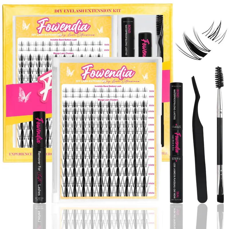 Fowendia Kit Cils Clusters Wanna Be 8-18 mm — Extensions Cils à Faire Soi‑Même, Étanches et Wispy Manga