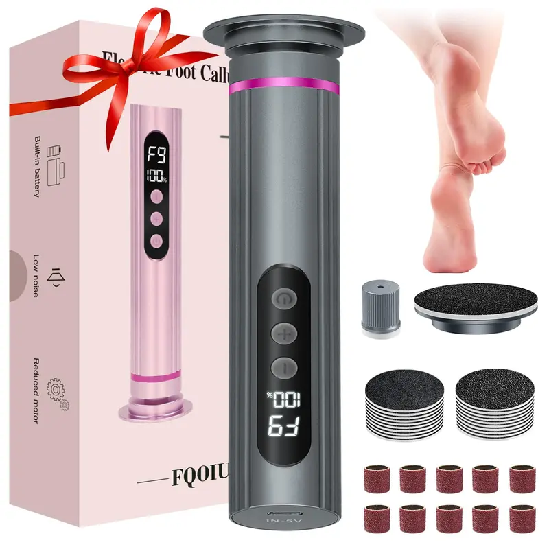 FQOIUD Éliminateur Électrique de Callosités pour Pieds – 2 en 1, 9 Vitesses, Batterie 2000mAh
